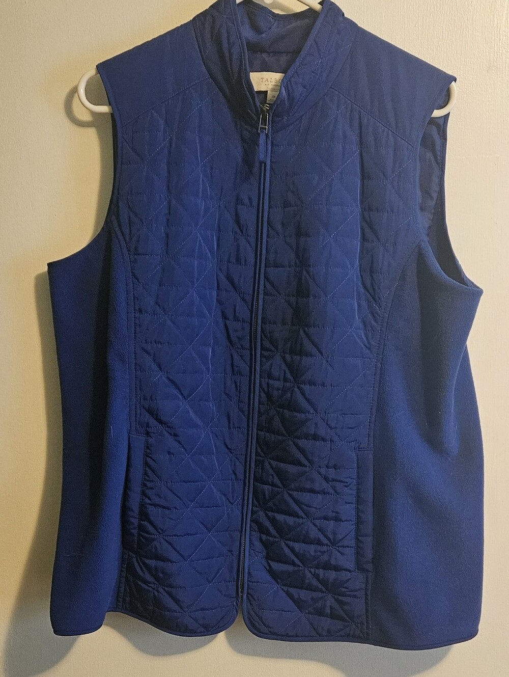 Talbots Womens Plus Size 1X Royal Blue Diamond Quilted Full Zip Fleece Sides